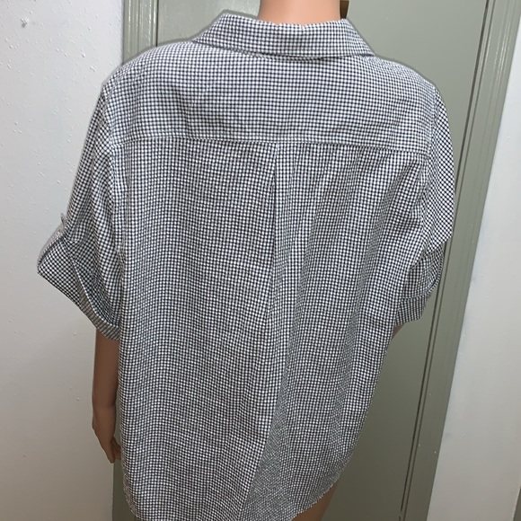 C. D. Daniels Short Sleeve black and white small checkered Button Down Blouse - Picture 9 of 17